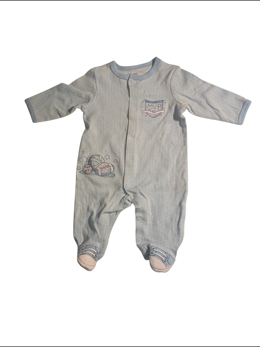 Little Me Light Blue Striped MVP Footed One-Piece